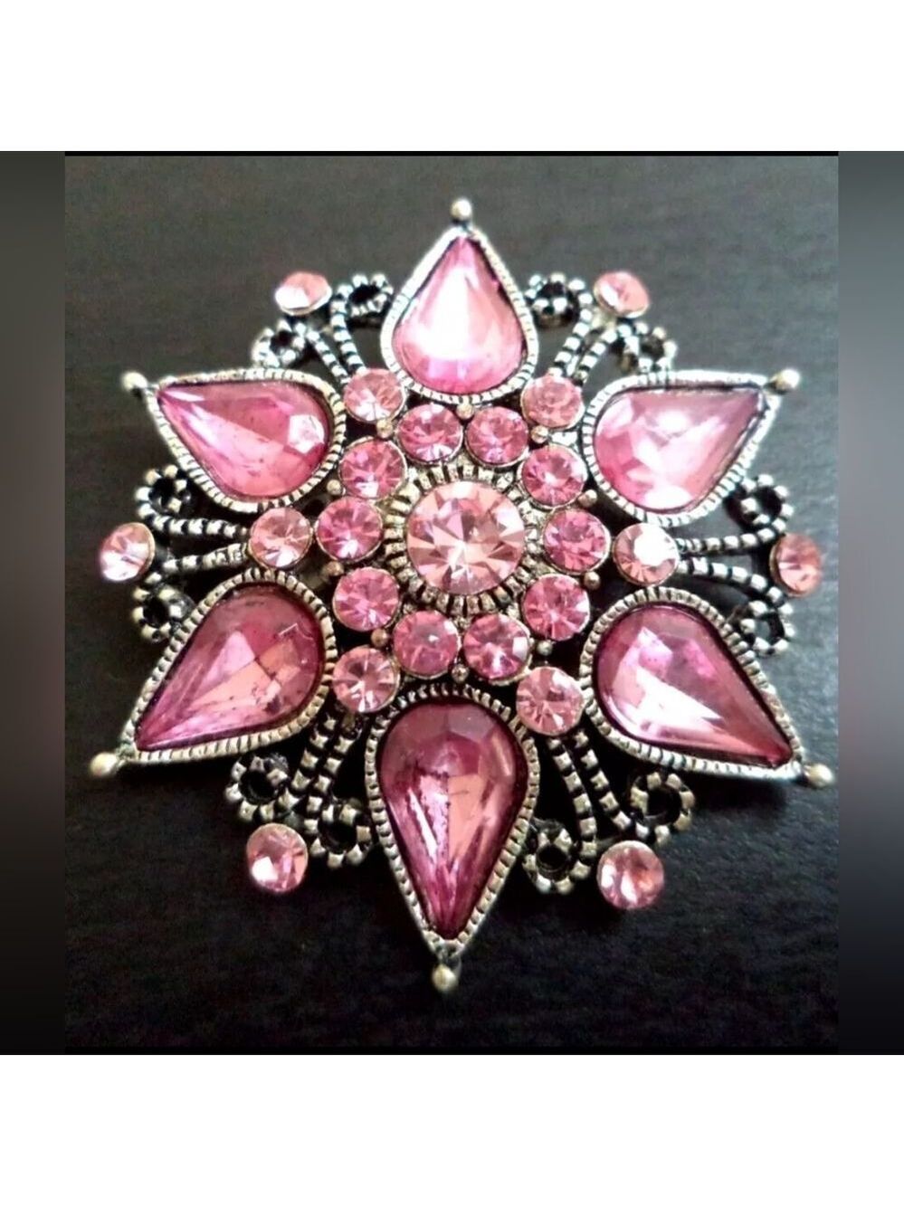 VINTAGE PINK RHINESTONE FLOWER 1.5" BROOCH
